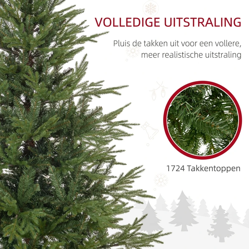 HOMCOM Kerstboom 150 cm, realistisch uiterlijk, snel op te zetten, inclusief standaard, brandveilig kunststof