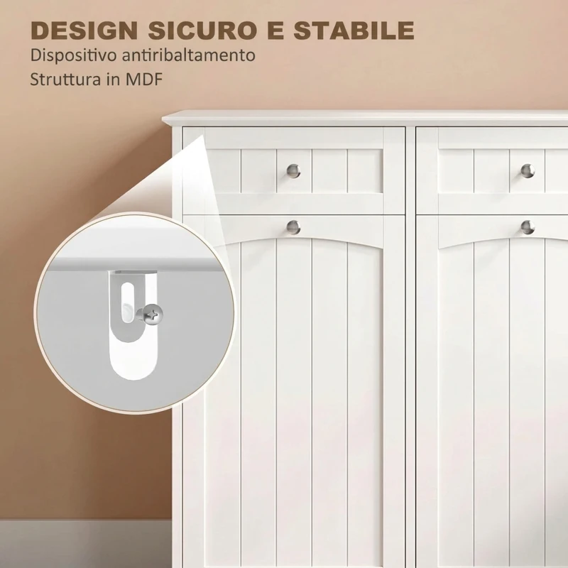 HOMCOM Mobile Bagno Basso, Mobiletto Bagno Salvaspazio con 2 Cassetti e 2 Cesti Portabiancheria, 78x38x90 cm, Bianco