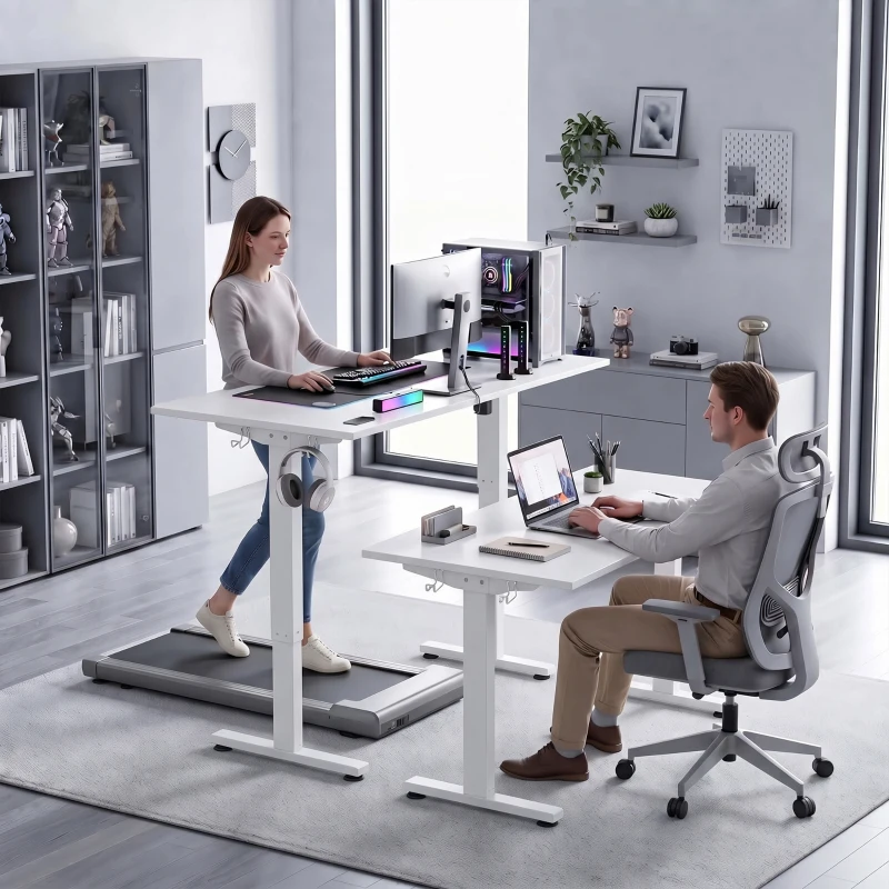 HOMCOM Schreibtischgestell ergonomisch höhenverstellbar Tischgestell elektrisch Stahl Weiß