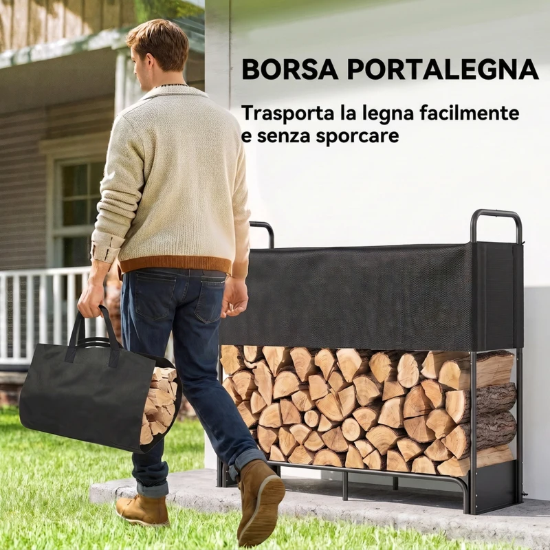Outsunny Portalegna da Interno ed Esterno in Acciaio Zincato con Copertura e Borsa in Oxford 600D, Portata 300 kg, Nero