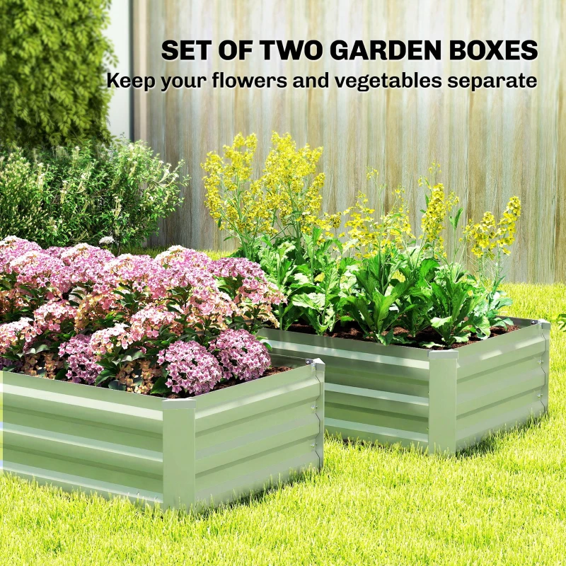 Outsunny Set of Two 100 x 60cm Steel Planter Boxes - Light Green