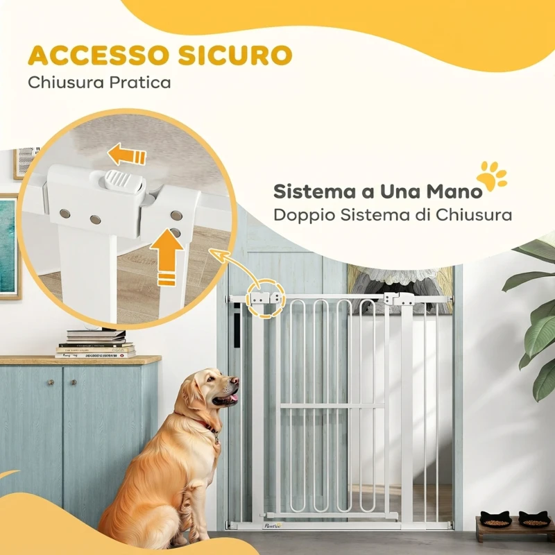 PawHut Cancelletto di Sicurezza per Cani Estensibile 76-104cm, Alto 104cm, Cancellino Cani Taglia Grande, Bianco