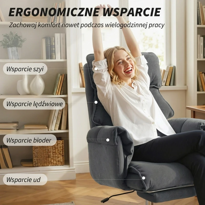 HOMCOM Fotel biurowy z regulacją wysokości, obrotowy, ze śnieżnego flanelu, 80 x 80 x 106-114 cm, ciemnoszary
