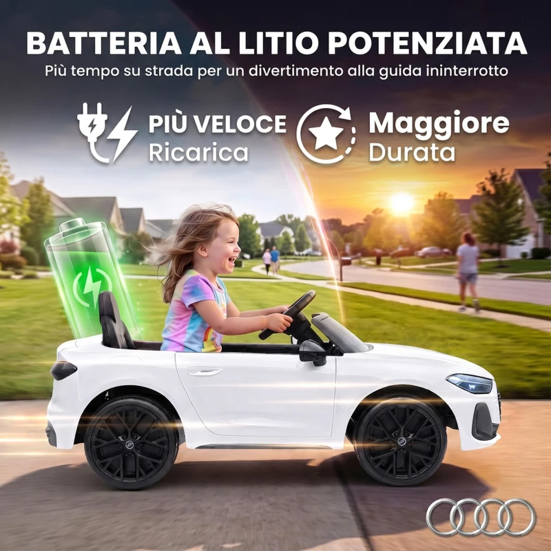 AIYAPLAY Macchina Elettrica per Bambini 12V Audi A5L con Telecomando, Batteria al Litio, 2 Motori, Telecomando, Bianco