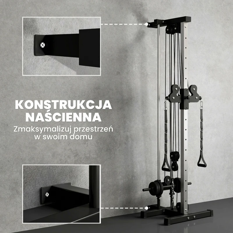 SPORTNOW Regulowana wieża siłowa 25-165 cm z podwójnymi wyciągami i adapterami 62 x 60 x 200 cm Czarny