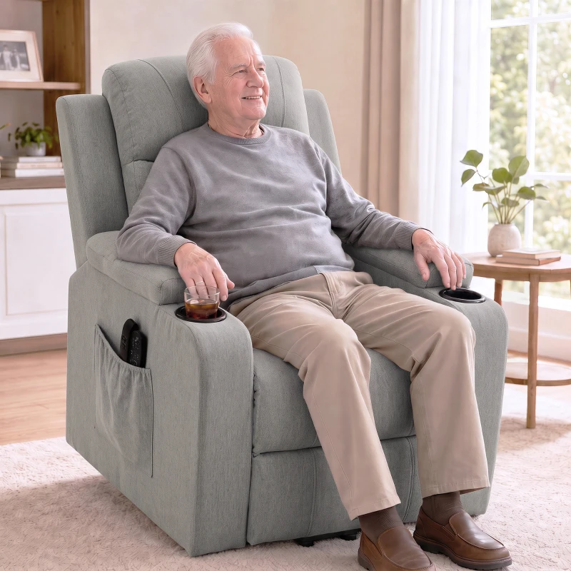 HOMCOM Fauteuil Releveur Électrique Massage Vibration et Chaleur, Fauteuil Relax Électrique, Dossier Inclinable, Port USB, Gris