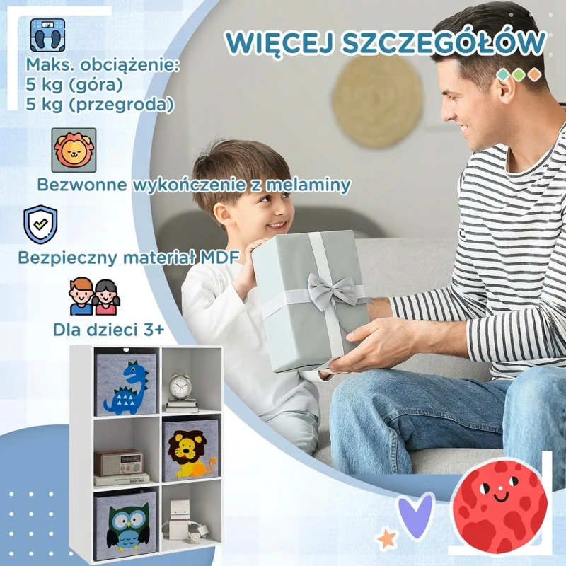 Regał dziecięcy ZONEKIZ z 3 szufladami na zabawki Biały+Szary 61,8 x 29,9 x 91,5 cm