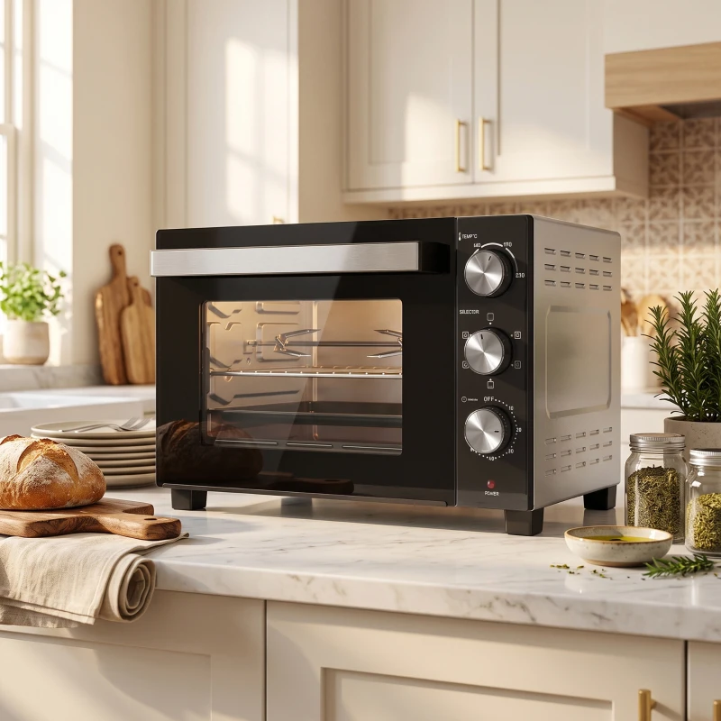 HOMCOM Forno Elettrico 1500W 28L con Temperatura Regolabile Max 230°, Timer 60 min, Griglia, Teglia, Manico per Teglia