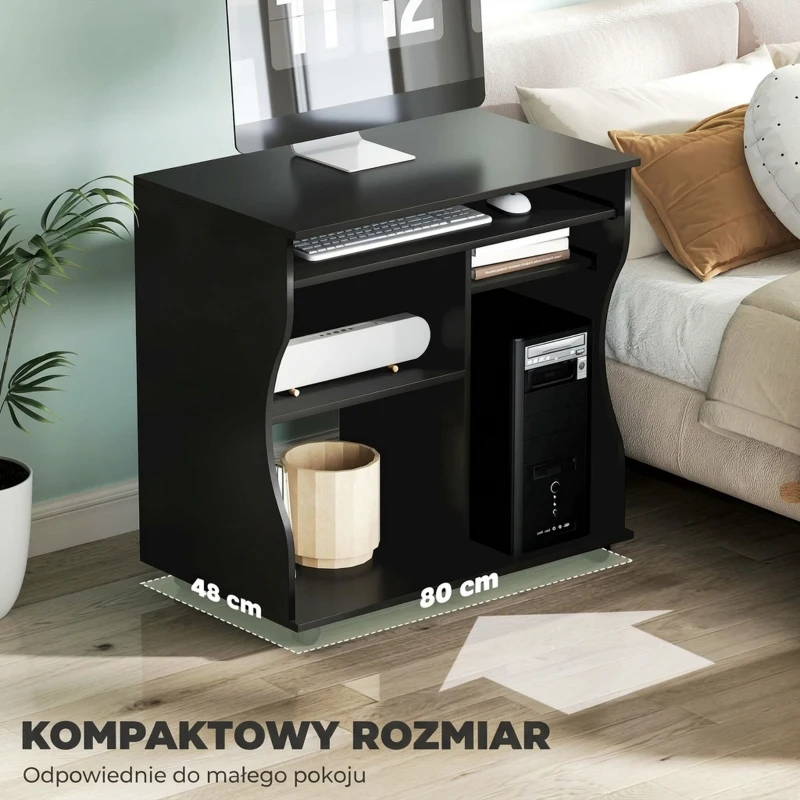 HOMCOM Biurko komputerowe z kółkami, płyta BP, czarne