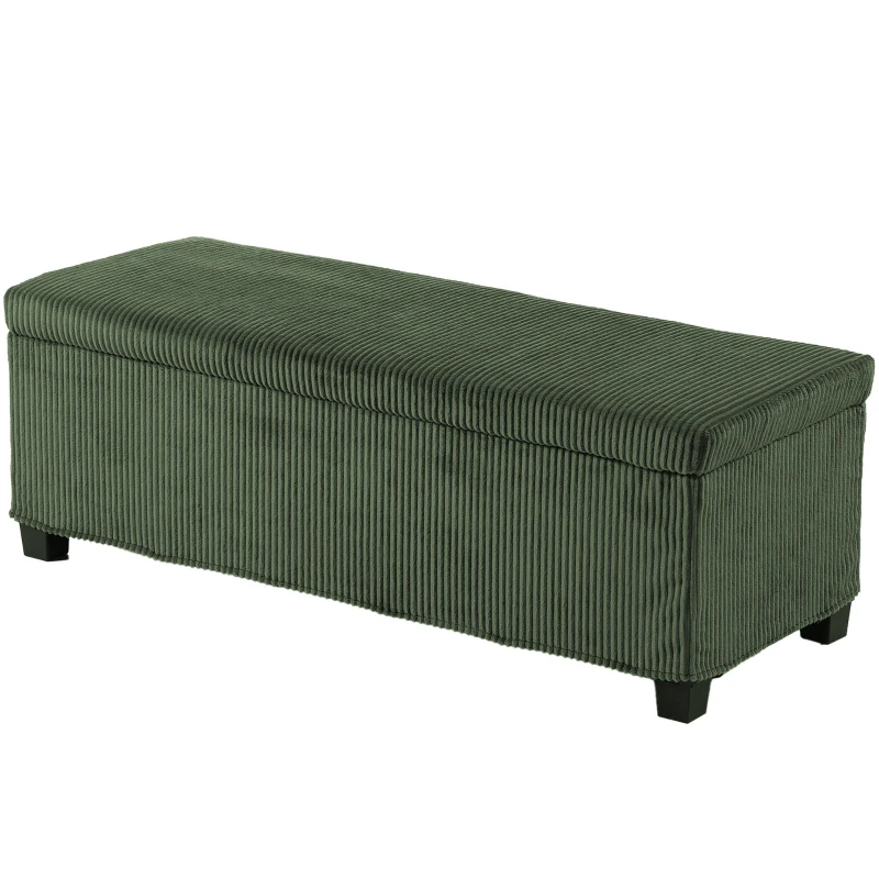 HOMCOM Banc de Rangement, Bout de Lit en Velours Côtelé avec Couvercle, pour Salon, Chambre, Entrée, 112x42x40 cm, Vert Clair
