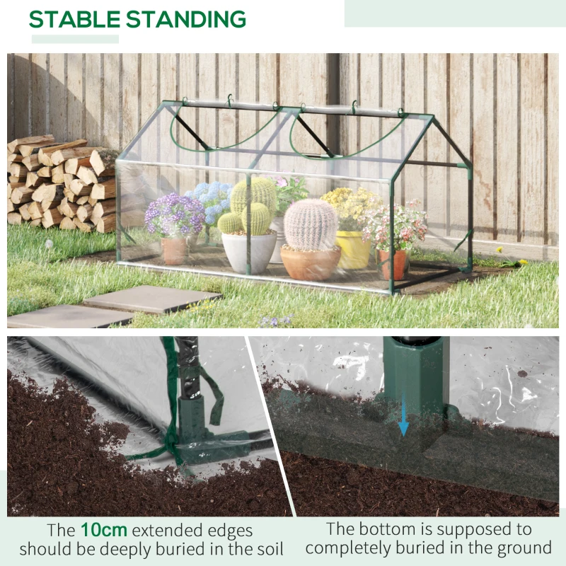 Outsunny Mini Greenhouse Portable Flower Planter Vegetable Grow House for Garden with Zipped Windows, 120 x 60 x 60 cm, Clear