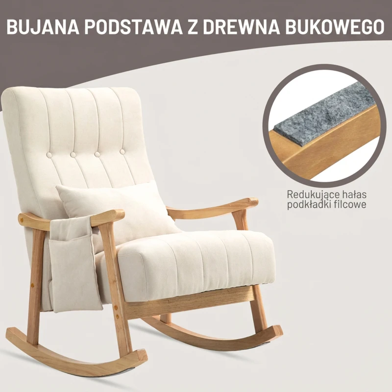 HOMCOM Fotel bujany z poduszką lędźwiową, kieszeń, do salonu