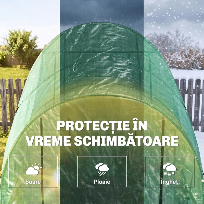 Outsunny Seră Tip Tunel din Polietilenă Cu Uși și Ferestre din Plasă, Cort cu Capac din PE și Cadru de Oțel, Verde 1,8x1,8x2 m