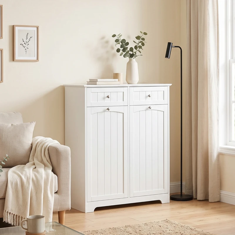 HOMCOM Mobile Bagno Basso, Mobiletto Bagno Salvaspazio con 2 Cassetti e 2 Cesti Portabiancheria, 78x38x90 cm, Bianco