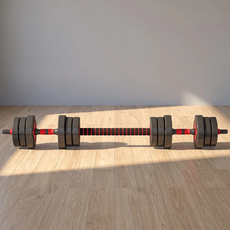 SPORTNOW Set Manubri Regolabili 5 in 1 da 25kg Totali, Set Pesi Palestra Utilizzabile come Kettlebell, Nero e Rosso