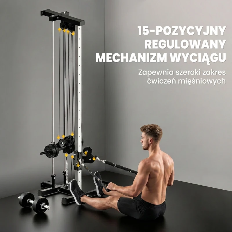 SPORTNOW Regulowana wieża siłowa 25-165 cm z podwójnymi wyciągami i adapterami 62 x 60 x 200 cm Czarny