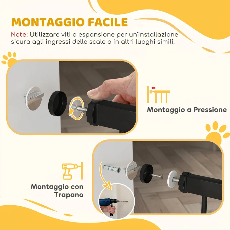 PawHut Cancelletto per Cani da Interno, Cancelletto di Sicurezza con 2 Estensioni 76-104 cm e Porta per Gatti