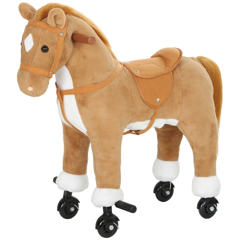 AIYAPLAY Cavalo de Brincar para Montar com Rodas, Sons de Cascos, Música e Pedais, Asas, Estrutura Metálica, +3 Anos, 50 kg, Castanho