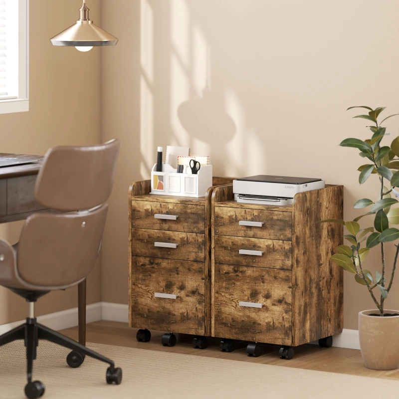 HOMCOM Schedario da Ufficio con 3 Cassetti, 5 Ruote, Cassettiera Ufficio per Lettera/Formato A4, 39.2x40x65.4 cm