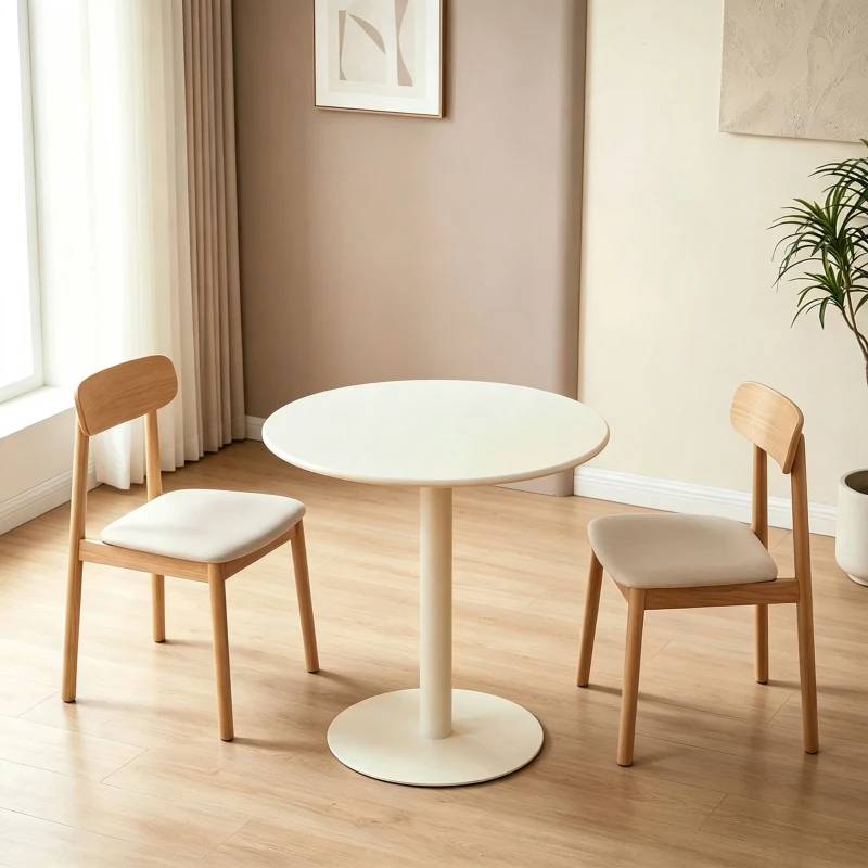 HOMCOM Tavolo da Cucina Rotondo per 2 Persone dal Design Moderno, Tavolo da Pranzo in Acciaio, Ø60x72 cm, Beige