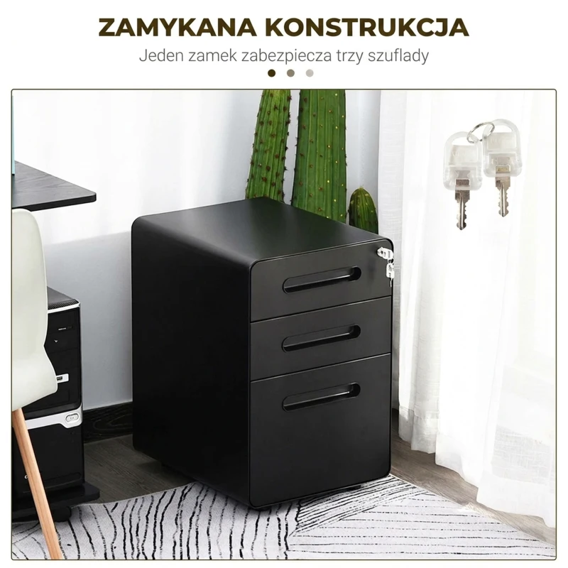 Vinsetto kontener na kółkach szafka na dokumenty z 3 szufladami pojemnik biurowy stal czarny
