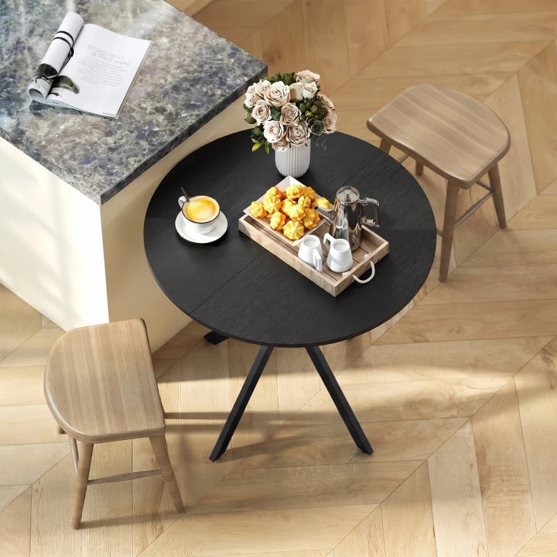 HOMCOM  Tavolo da Pranzo Rotondo Stile Industriale con Gambe a Croce in Acciaio e Piano in Legno, Ø80x75 cm, Nero