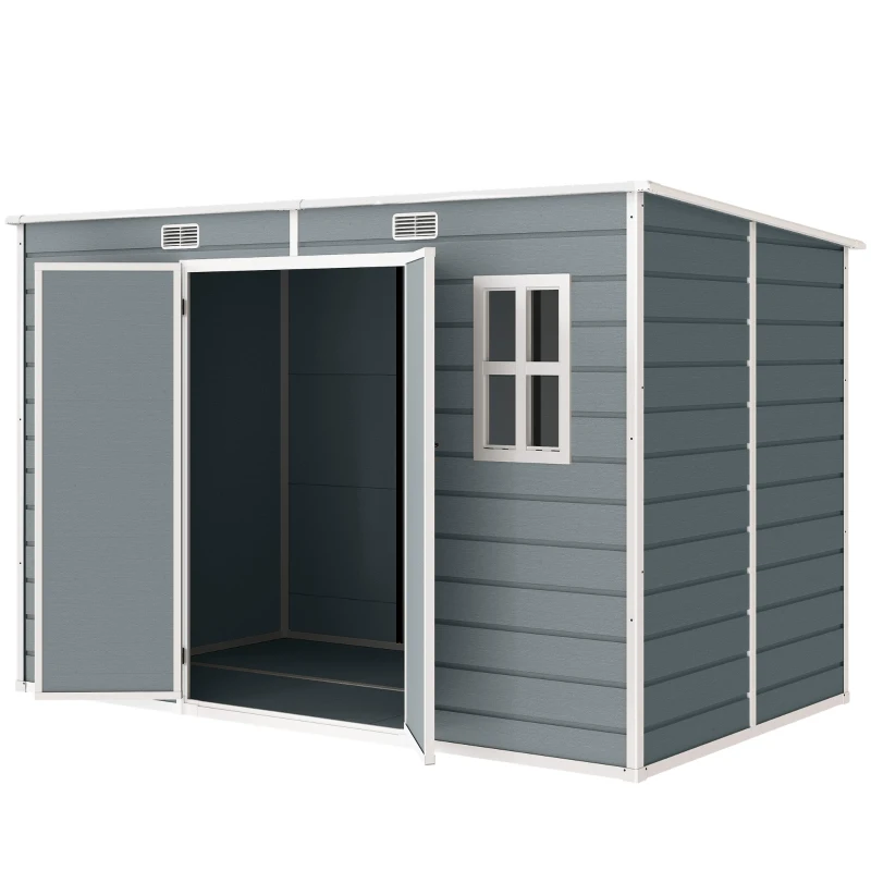 Outsunny 10 x 6 ft Resin Garden Shed, Outdoor Storage Shed with Floor, Windows, Lockable Doors and Vents, Grey