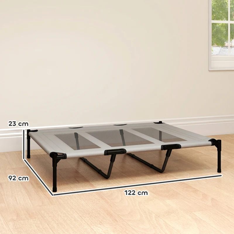 PawHut Cama Elevada para Cães Grandes com Malha Respirável e Saco 122x92x23 cm Preta
