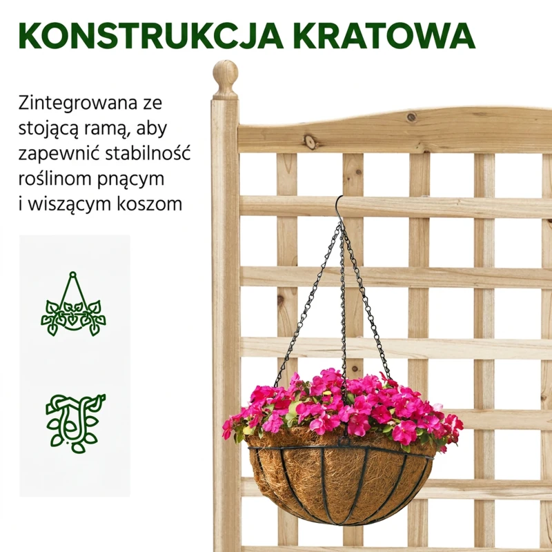 Outsunny skrzynka na rośliny stojak na kwiaty kratka na pnącza skrzynka z kratką łuk różany z otworami drenażowymi ogród naturalne drewno 64 x 28 x 120 cm