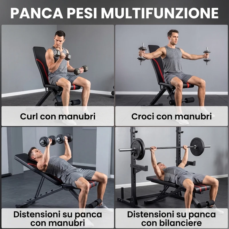 SPORTNOW Panca Palestra Pieghevole, Panca Addominali Multifunzione Inclinabile con Schienale Regolabile a 6 Livelli Nero