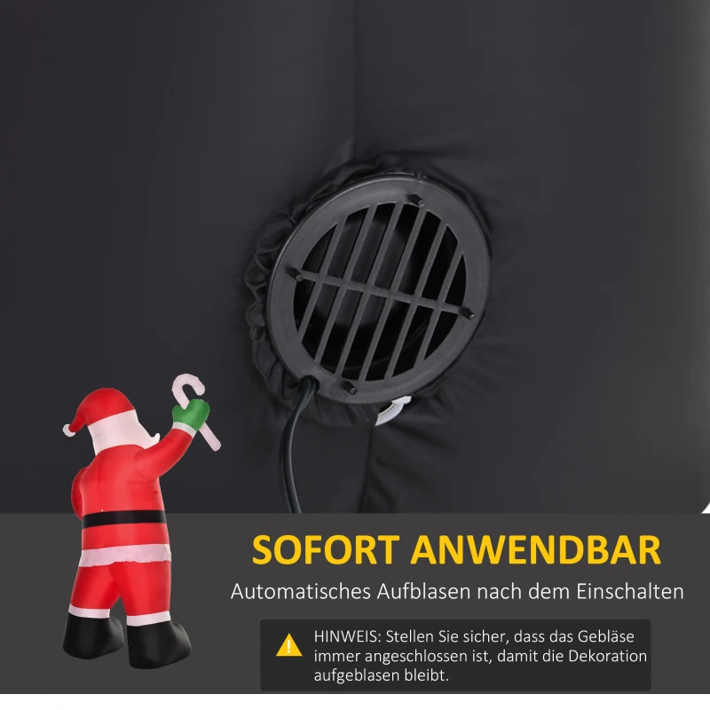 HOMCOM Aufblasbarer Weihnachtsmann mit LED-Beleuchtung inkl. Gebläse, Halteseilen, Bodenspieße, Sandsäcke,140cm x 85cm x 250cm