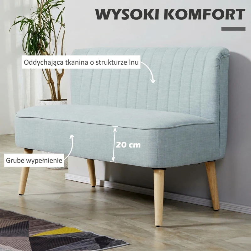 HOMCOM 2-osobowa sofa, miękkie obicie, łatwa w pielęgnacji, udźwig do 220 kg, 117 x 56,5 x 77 cm, jasny zielony