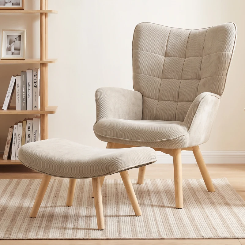 HOMCOM Fotel Relaksacyjny Zestaw z Podnóżkiem Skandynawski Design Drewno Bukowe Szary