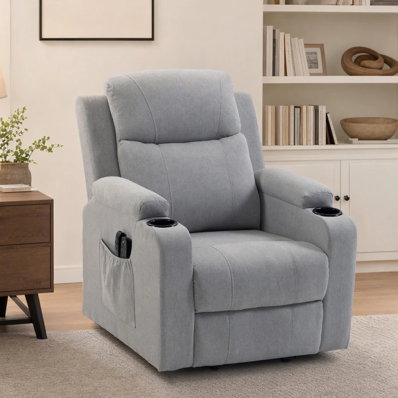 HOMCOM Fauteuil Releveur Électrique Massage Vibration et Chaleur, Fauteuil Relax Électrique, Dossier Inclinable, Port USB, Gris