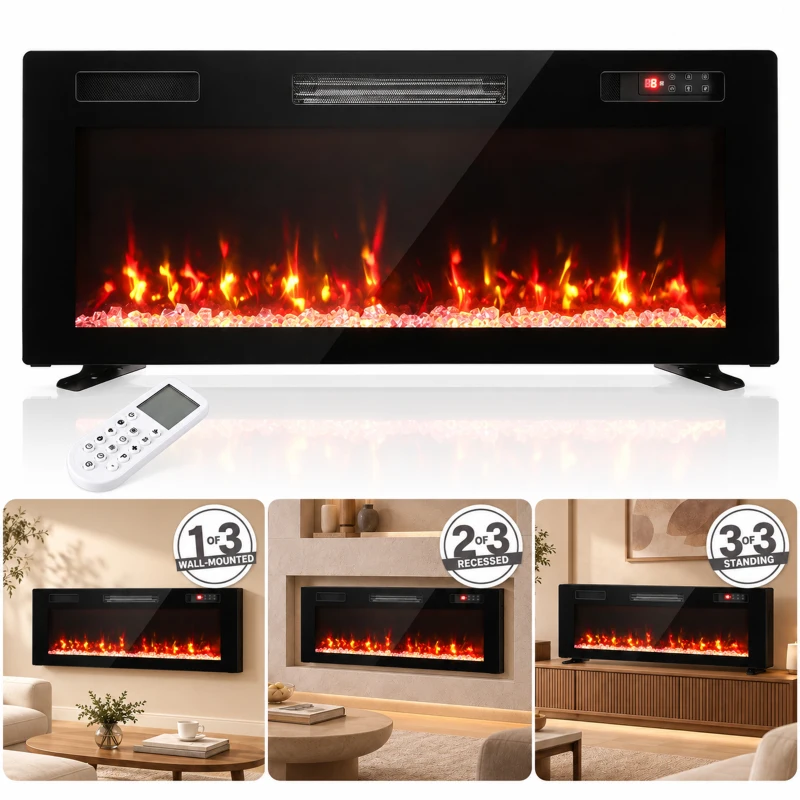 HOMCOM Elektrische haard 92 cm - ultradun design, verwarming en afstandsbediening