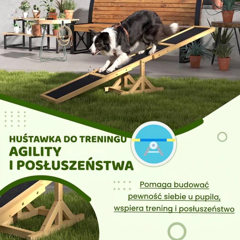 Huśtawka dla psa, drewniana, do agility, zabawka dla dużych psów