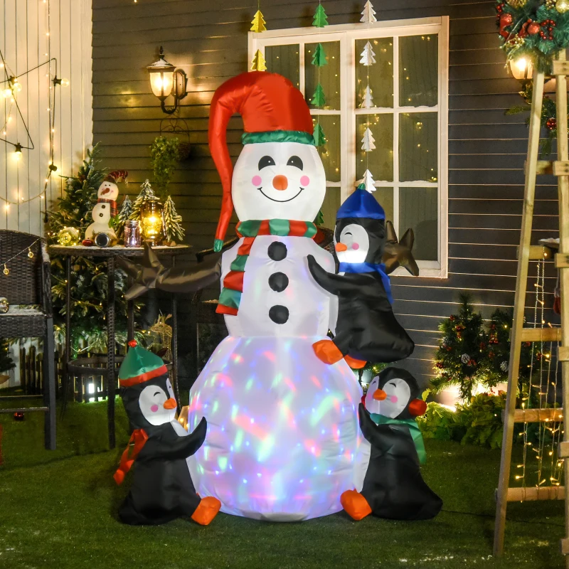 HOMCOM Schneemann Outdoor-Weihnachtsdekoration, inkl. Gebläse, bunte LED´s, selbstaufblasend 1,4 m, Mehrfarbig