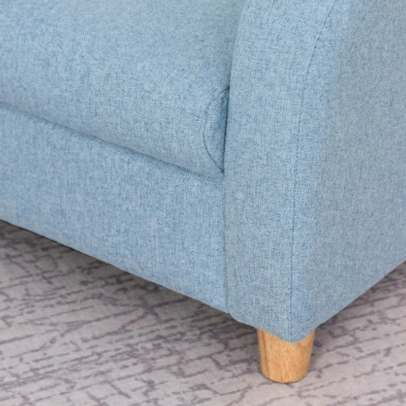 HOMCOM Sofa dziecięca fotel dziecięcy z grubą pianką poduszka siedziska len niebieski
