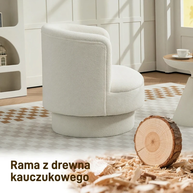HOMCOM 360° Swivel Accent Chair, Upholstered Sherpa Armchair, Modern Lounge Chair with Rubber Wood Frame for Living Room, Bedroom, Cream White