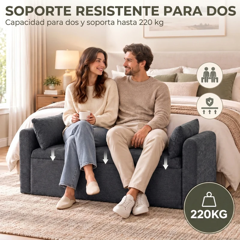 HOMCOM Banco de Almacenaje de Chenilla con Reposabrazos y Cojines Tapa Hidráulica Carga 220 kg 137x45x51 cm, Gris Oscuro