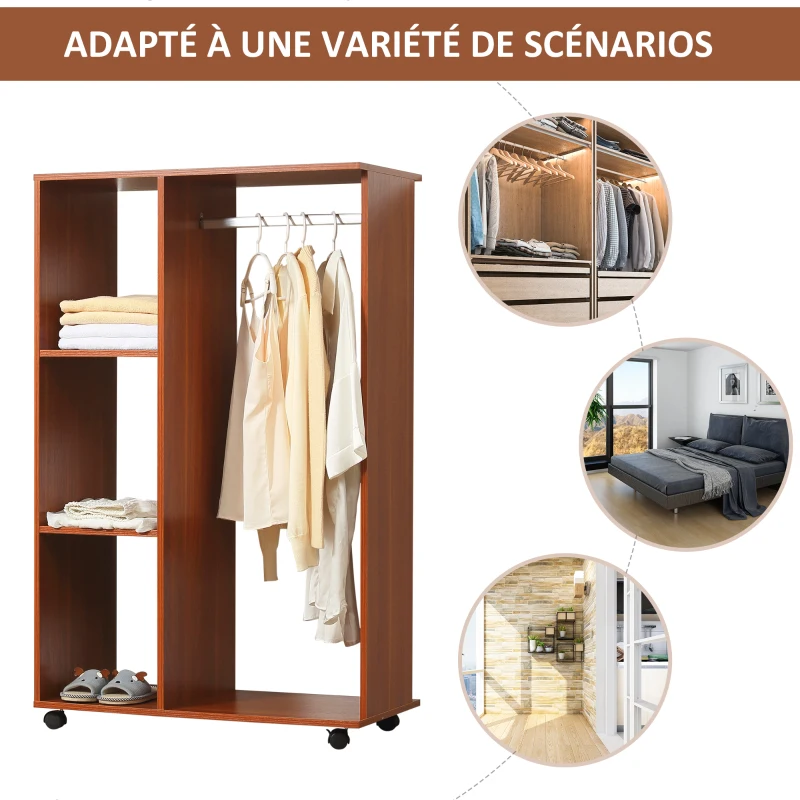 HOMCOM Armoire penderie Armoire de Rangement Mobile Panneaux de Particules Coloris Noyer