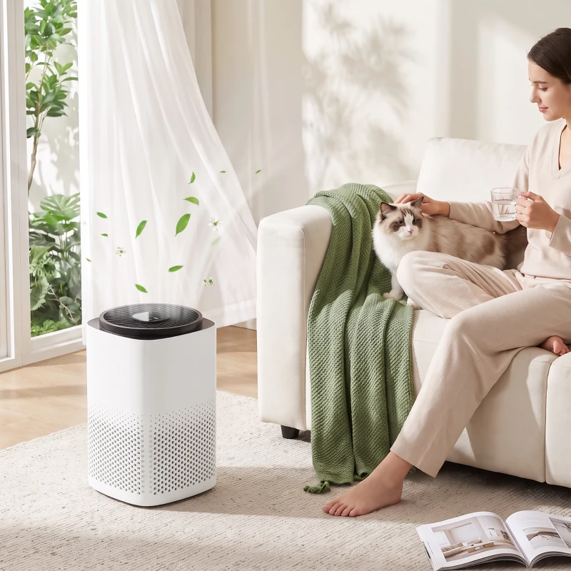 HOMCOM Purificator de Aer Smart cu Aplicație, WiFi, pentru 27 m², Filtru HEPA, CADR 225 m³/h, 28 dB
