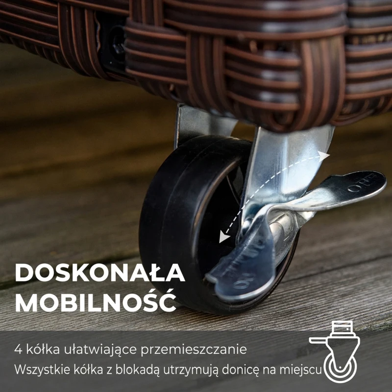 Outsunny podwyższona grządka z technorattanu na kółkach skrzynka na rośliny z otworami odpływowymi skrzynka na kwiaty donica kawowy brąz 94,5 x 31 x 36 cm