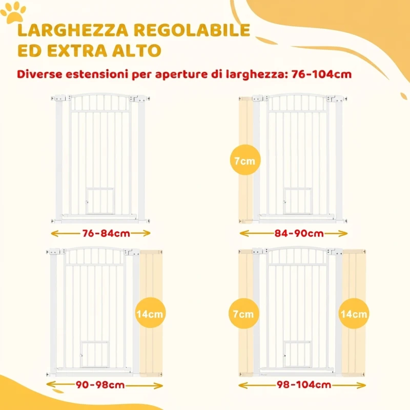 PawHut Cancelletto di Sicurezza per Cani Estensibile 76-104cm, Alto 106cm, Cancellino Cani Taglia Grande, Bianco