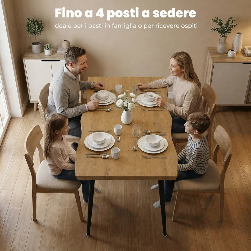 HOMCOM Tavolo da Pranzo Rettangolare per 4 Persone, 110x70 cm Tavolo Cucina con Piano Effetto Legno, Rovere e Nero
