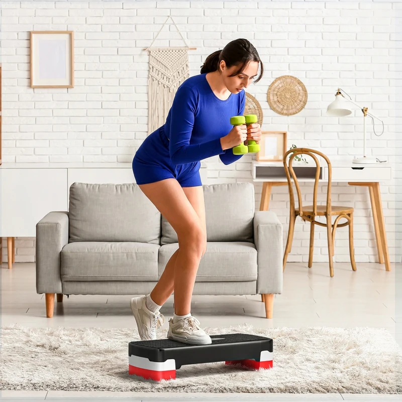 HOMCOM Stepper treningowy 2-stopniowa regulacja wysokości do użytku domowego i biurowego Czarny+Szary+Czerwony 68x29x15 cm