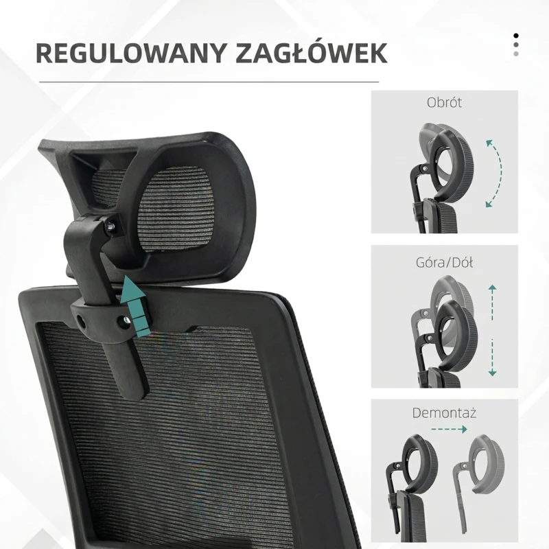 Vinsetto Fotel Biurowy Obrotowy, Regulowany, z Podparciem Głowy, 60 x 61 x 121,5 cm, Czarny