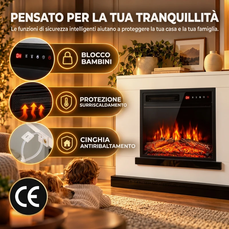 HOMCOM Camino Elettrico da Terra con Cornice Porta TV 50'', 900/1800W, Effetto Fiamma 3D LED Realistico, Bianco