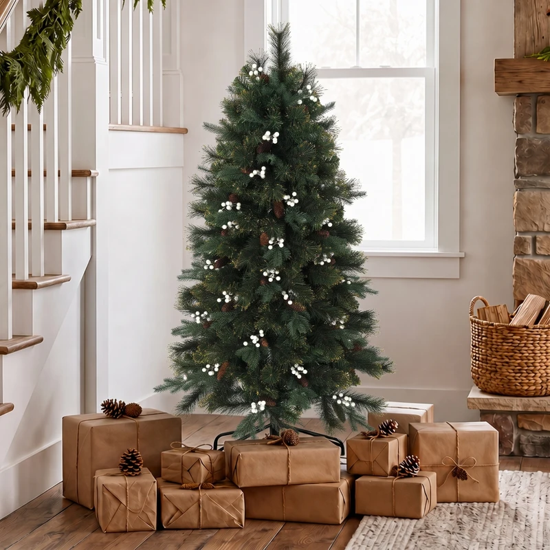 HOMCOM 5ft Artificial Christmas Tree, Fir Hinged Xmas Tree with 490 Branch Tips, Foldable Metal Stand, Easy Assembly, Green