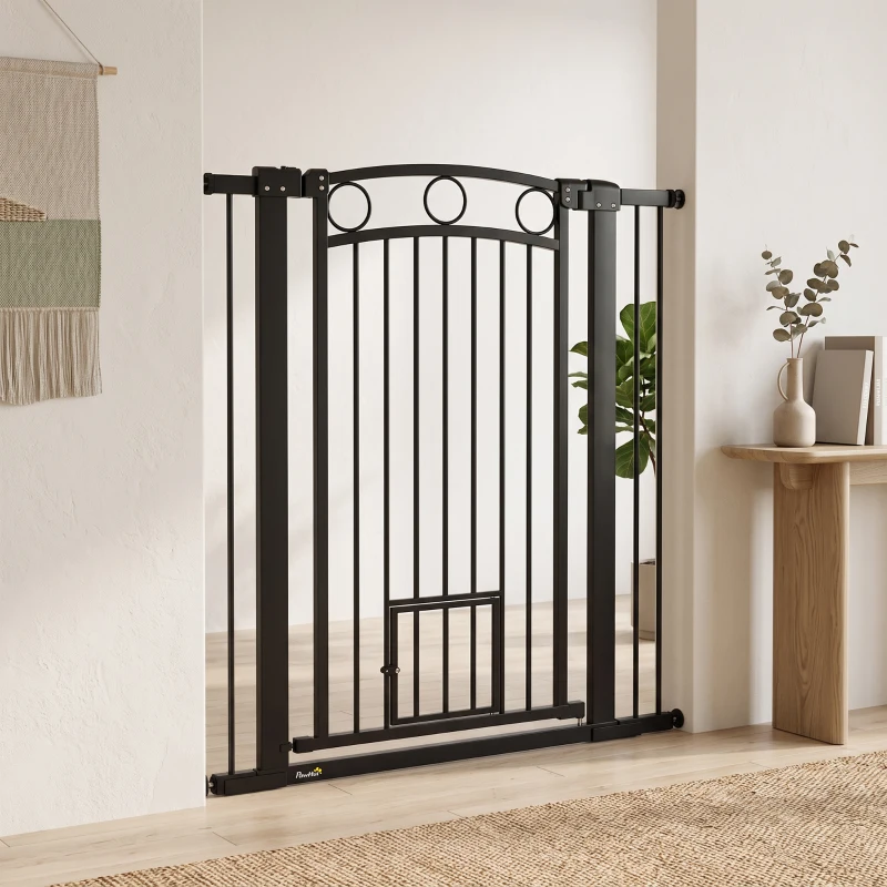 PawHut Cancelletto per Cani da Interno, Cancelletto di Sicurezza con 2 Estensioni 76-104 cm e Porta per Gatti